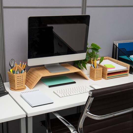 Mind Reader Lattice Collection Brown Rayon from Bamboo Foldable Monitor Stand